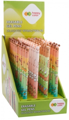 Roller gel cu rescriere Happy Color, 0.5 mm, albastru, Capybara Fun, diverse culori, display 36 de bucati