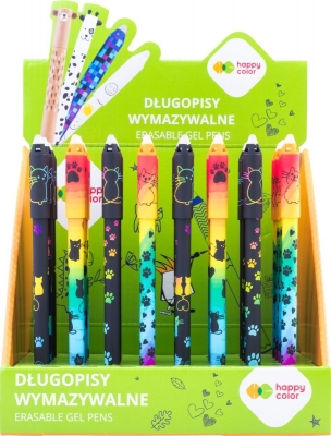 Roller gel cu rescriere, 0.5 mm, albastru, Miaow, Display cu 40 de rollere Happy Color