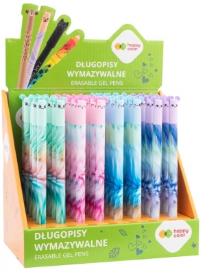 Roller gel cu rescriere Happy Color, 0.5 mm, albastru, Fluffy Ears, diverse culori, display 40 de bucati