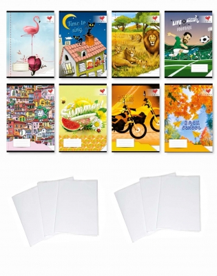 Pachet 10 caiete A5, 48 file, dictando, diverse modele + 10 coperti A5, Exte