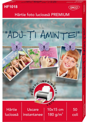Hartie foto lucioasa, 100 x 150 mm, 180 g/m2, 50 coli/top, HF1018 Daco