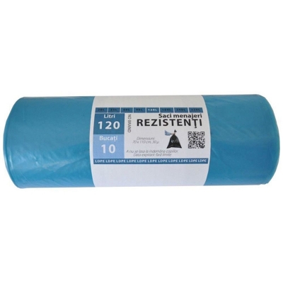 Saci menajeri LDPE albastru, 120 L, 10 buc/rola Super Horeca