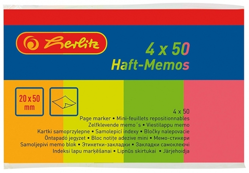 Bloc notes mini adeziv 20 mm x 50 mm 4 culori x 50 file Herlitz