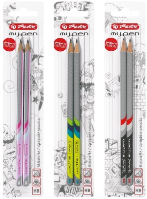 Creioane grafit triunghiulare lacuite My.Pen, HB, diverse culori 2 buc/set Herlitz
