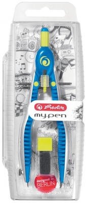 Compas My.Pen cu sistem setare rapida albastru inchis/lime Herlitz