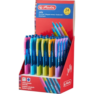 Pix cu gel Jelly, mina 0,7 mm, albastru, display 24 bucati Herlitz