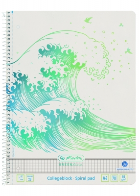 Caiet cu spira A4, 70 file, patratele, Wave Greenline, Herlitz 