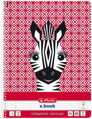 Caiet cu spira A4, 80 file, matematica, Cute Animals Zebra, Herlitz