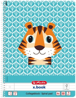 Caiet cu spira A4, 80 file, dictando, Cute Animals Tiger, Herlitz