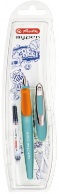 Stilou My.Pen, penita M, turcoaz/orange, pe blister, Herlitz