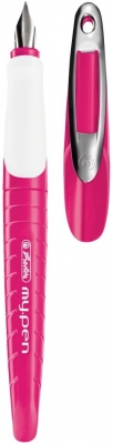 Stilou My.Pen Herlitz, penita L pentru stangaci, roz /alb