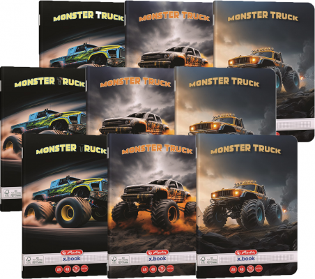 Caiet A5, 48 file, patratele, colturi rotunjite, Monster Truck, 10 buc/set Herlitz