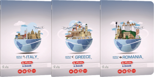 Caiet Herlitz A4, 60 file, dictando, motiv Travel, diverse modele, Herlitz 