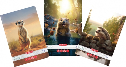 Caiet A5, 24 file, Tip I, Funny Wildlife, Herlitz, diverse modele