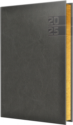 Agenda Herlitz datata 2025, A5, 352 pagini, Premium Deluxe Narni, culoare gri cu margine aurie