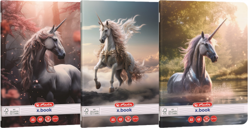 Caiet Herlitz A5, 48 file, dictando, colturi rotunjite, motiv Unicorn, diverse modele