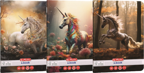 Caiet Herlitz A5, 48 file, patratele, colturi rotunjite, motiv Unicorn, diverse modele