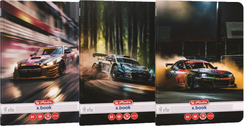 Caiet Herlitz A4, 60 file, patratele, motiv Race cars, diverse modele