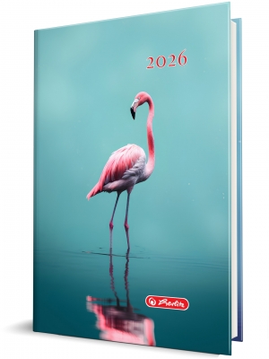 Agenda Herlitz datata 2026, A5, Motive, 352 pagini, coperta buretata, motiv Flamingo