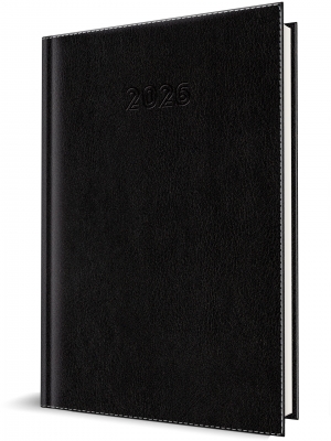 Agenda Herlitz datata 2026, A5, 352 pagini, coperta din piele sintetica, Corinaldo DeLuxe, culoare negru