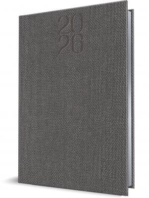 Agenda Herlitz datata 2026, A5, 352 pagini, coperta din piele sintetica, Premium Deluxe Bard, culoare gri, margini folio argintiu
