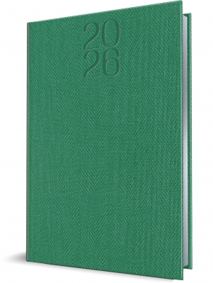 Agenda Herlitz datata 2026, A5, 352 pagini, coperta din piele sintetica, Premium Deluxe Bard, culoare verde, margini folio argintiu