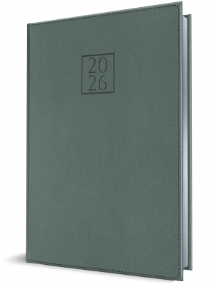 Agenda Herlitz datata 2026, A5, 352 pagini, coperta din piele sintetica, Premium Deluxe Chianti, culoare verde cyprus, margini folio argintiu