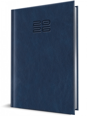 Agenda Herlitz datata 2026, A5, 352 pagini, coperta din piele sintetica, Premium Deluxe Chiavenna, culoare albastru, margini folio argintii