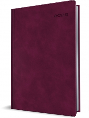 Agenda Herlitz datata 2026, A5, 352 pagini, coperta din piele sintetica, Premium Deluxe Chia Suple, culoare bordeaux, margini folio argintiu