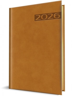 Agenda Herlitz datata 2026, A5, 352 pagini, coperta din piele sintetica, Premium Deluxe Teano, culoare maro, margini folio auriu