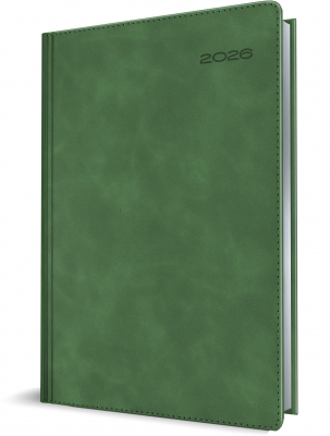 Agenda Herlitz datata 2026, A5, 352 pagini, coperta din piele sintetica, Premium Deluxe Chia Suple, culoare verde, margini folio argintiu