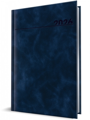 Agenda herlitz datata 2026, A5, 352 pagini, coperta din piele sintetica, Premium Deluxe Chia, culoare bleumarin, margini folio argintiu