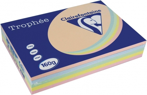 Hartie copiator A4, 160 g/mp, Clairefontaine Trophee Pastel, 5 culori, 250 coli/top