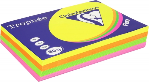 Hartie copiator A4, 80 g/mp, Clairefontaine Trophee Fluos, 4 culori, 500 coli/top
