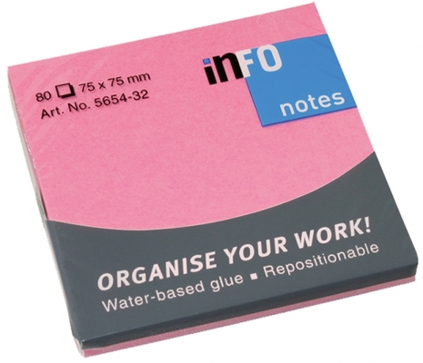 Notite adezive 75 x 75mm 80 file/set roz intens Info Notes
