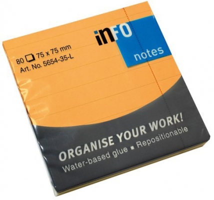 Notite adezive 75 x 75 mm 80 file/set portocaliu neon Info Notes