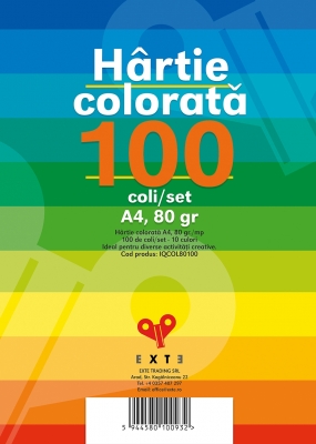 Hartie colorata A4, 10 culori, 80 gr, 100 coli/set EXTE