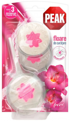 Odorizant solid pentru toaleta Peak cu parfum de frezie, 3x45g