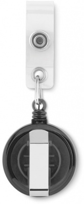 Dispozitiv cu snur retractabil si clip pentru ecuson gri