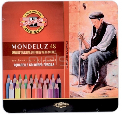 Creioane colorate Aquarell Mondeluz, cutie metal, 48 culori/set Koh-I-Noor