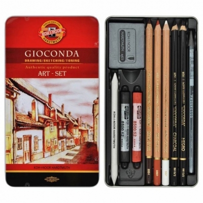 Set mini Gioconda sepia, cutie metal, 10 piese/set Koh-I-Noor