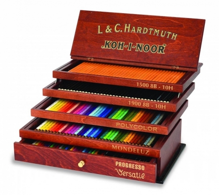 Set creioane arta, cabinet lemn, 5 sertare, 180 piese/set Koh-I-Noor