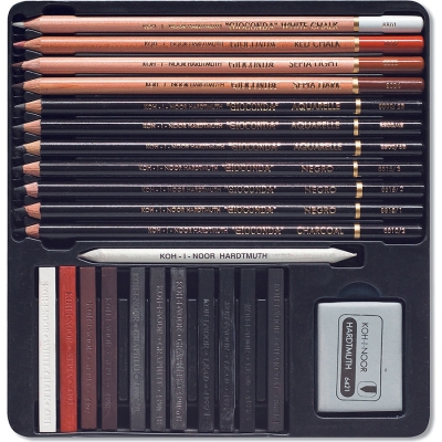 Set mediu Gioconda sepia, cutie metal, 24 piese/set Koh-I-Noor