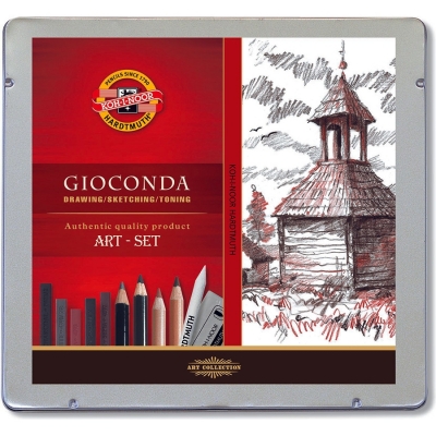 Set mediu Gioconda sepia, cutie metal, 24 piese/set Koh-I-Noor