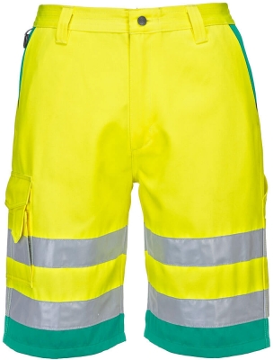 Pantaloni scurti hi-vis Polycotton, galben/teal, Regular, Lightweight, Portwest