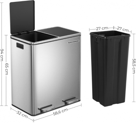Cos de gunoi 60 litri, 2 x 30 L, silver Songmics 
