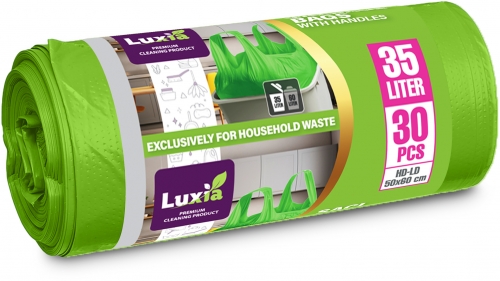 Saci menaj Strong mov cu manere Luxia, 35 L, 30 buc/rola