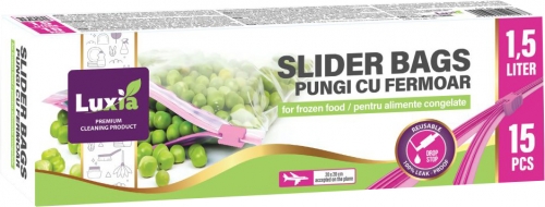 Pungi congelator cu fermoar Luxia, 1.5 L, 15 buc/set