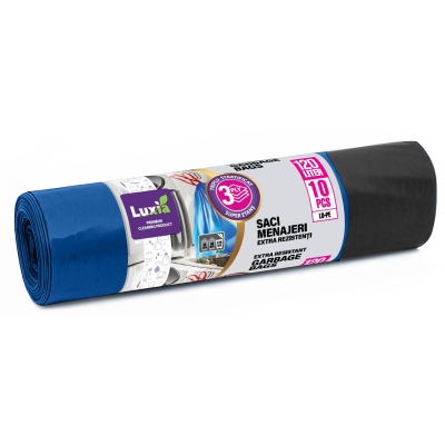 Saci menajeri Luxia, LDPE, albastru, snur 120 L, 10 buc/rola