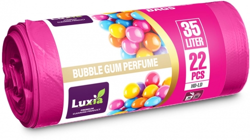 Saci menaj cu urechi Luxia, HDLD, Bubble gum, 35 L, 22buc/rola